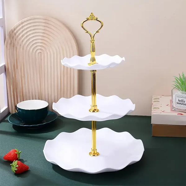 Elegant 3-Tier Plastic Cake Stand with Golden Handles